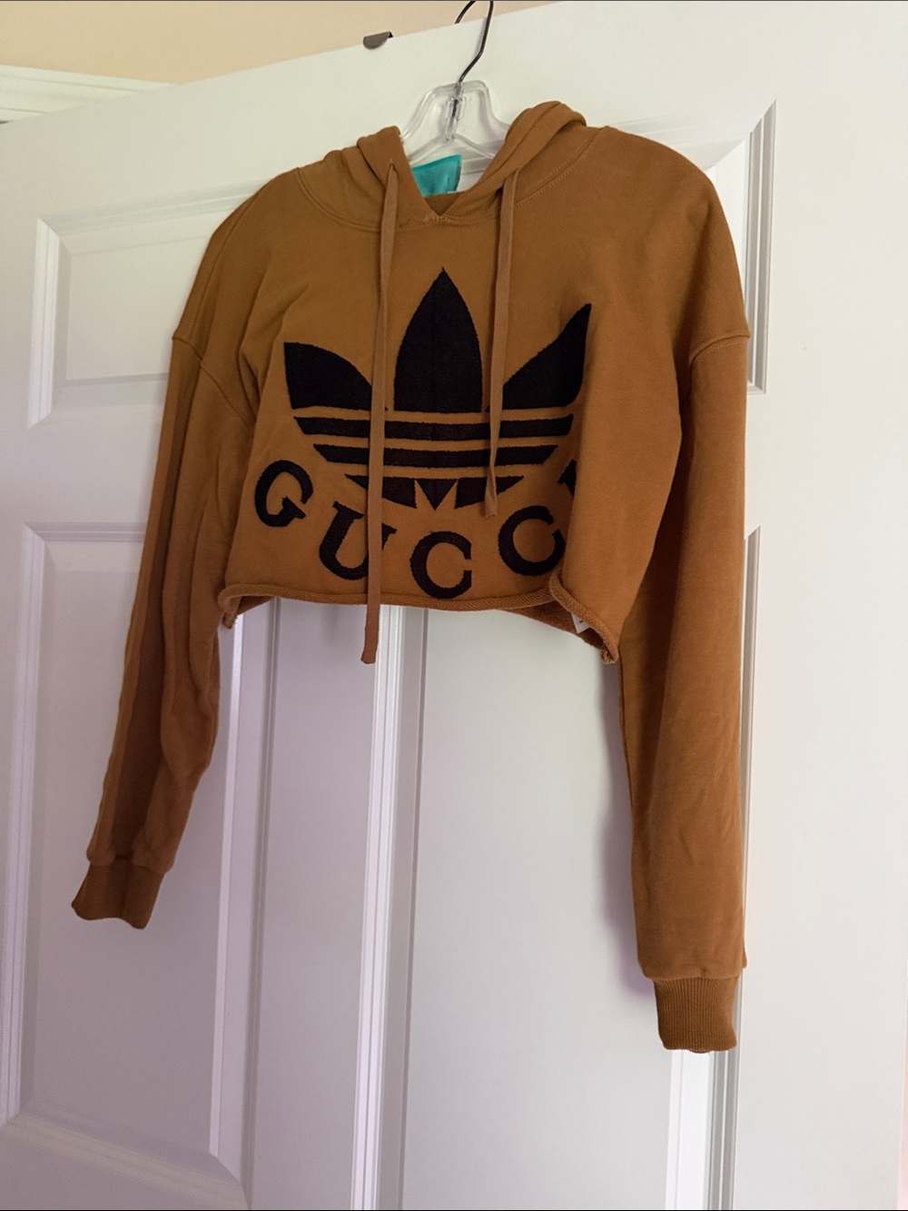Gucci Cropped Hoodie in Camel with Black Logo